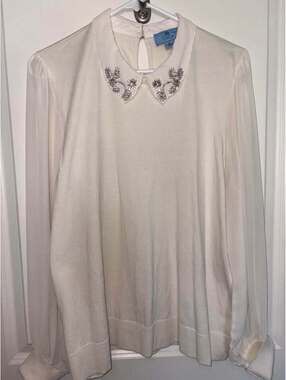 CeCe XL Embellished Peter Pan Collar Sweater